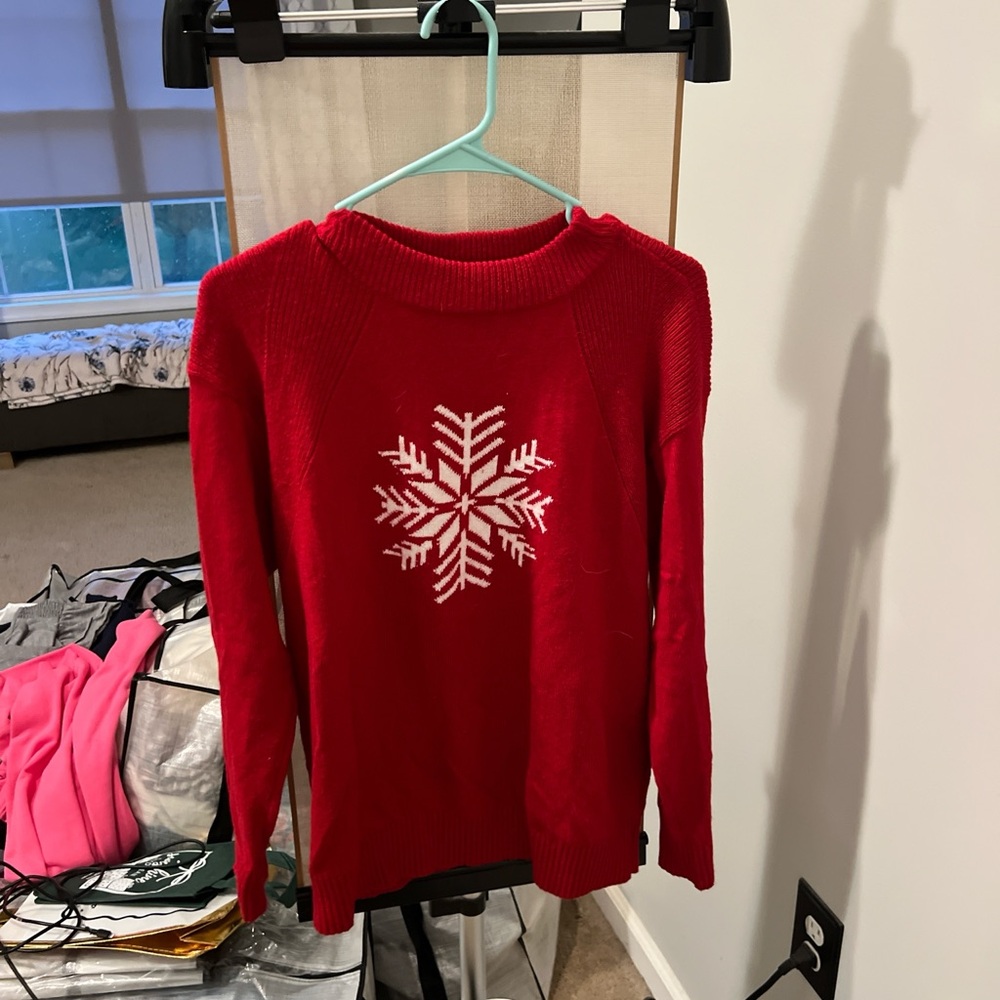 Talbots Festive Red Sweater with Snowflake Design
